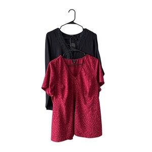 Bundle Lot of 2 Torrid Baby Doll Blouse‎ Tops Size LG (0) Black Red Animal Print